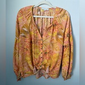 Olivaceous Tropical Floral Blouse - Peach and Yellow